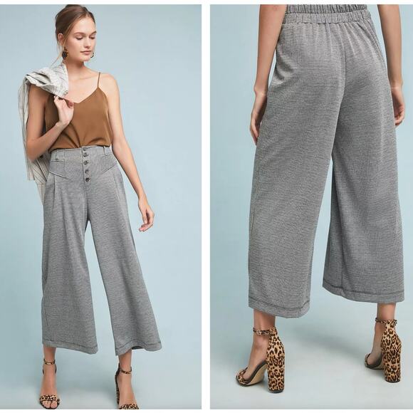 ANTHROPOLOGIE x MAEVE Houndstooth Wide Leg Pull On Pants Black White {EE16}